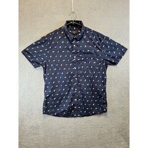 Nutexrol Casual Shirt Mens Large Navy Cotton Allover Print Collared Button Up